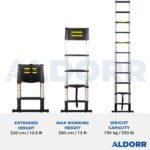 Telescopic ladder 10.5 ft (3,20 m) with telescopic stabiliser bar – ALDORR Professional