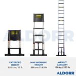 Telescopic ladder 17 ft (5,20 m) with telescopic stabiliser bar – ALDORR Professional