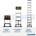 Telescopic ladder 10.5 ft (3,20 m) with telescopic stabiliser bar – ALDORR Professional