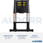 Telescopic ladder 12.5 ft (3,80 m) with telescopic stabiliser bar – ALDORR Professional