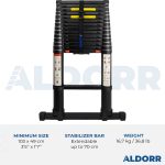 Telescopic ladder 14.5 ft (4,40 m) with telescopic stabiliser bar – ALDORR Professional