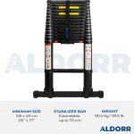 Telescopic ladder 17 ft (5,20 m) with telescopic stabiliser bar – ALDORR Professional