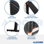 Telescopic ladder 14.5 ft (4,40 m) with telescopic stabiliser bar – ALDORR Professional